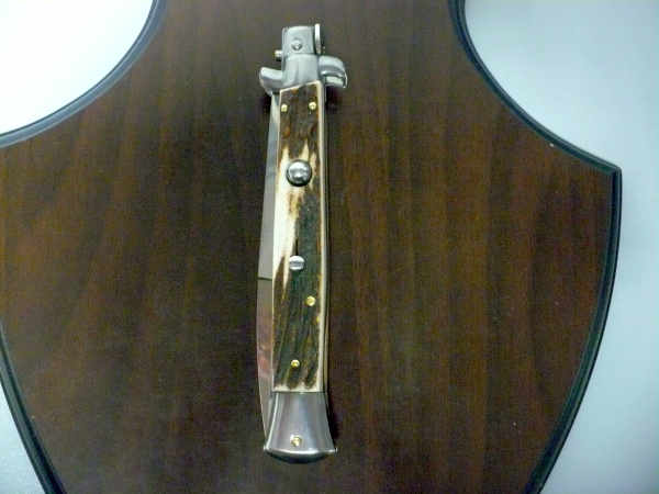 Coltello a scatto - pugnale -Frank Beltrame - italian stiletto 28 cm - corno di cervo / deer horn, lama dagger -  FB 28/63B - 1