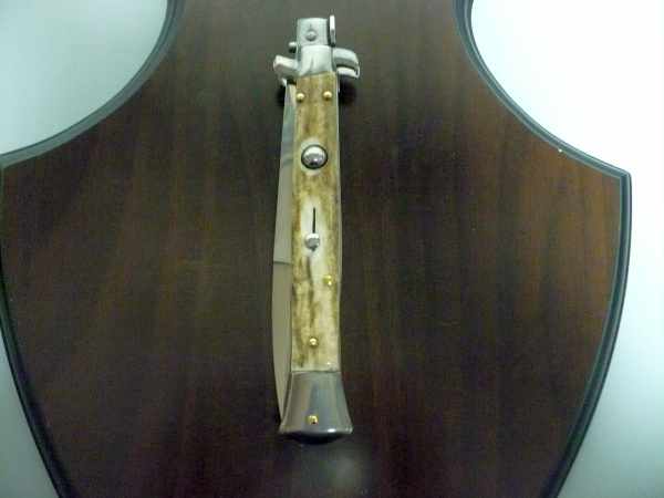 Coltello a scatto - pugnale -Frank Beltrame - italian stiletto 28 cm - lama baionetta- corno di cervo / deer horn -  FB 28/63B - 2