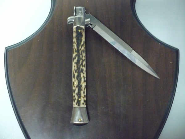Coltello a scatto - pugnale -Frank Beltrame - italian stiletto 28 cm - corno di cervo / deer horn, lama baionetta -  FB 28/63B - 8