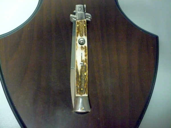 Coltello a scatto - pugnale -Frank Beltrame - italian stiletto 28 cm - corno di cervo / deer horn, lama baionetta -  FB 28/63B - 8
