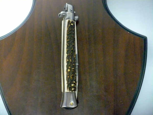Coltello a scatto - pugnale -Frank Beltrame - italian stiletto 28 cm - corno di cervo / deer horn, lama dagger -  FB 28/63B - 1