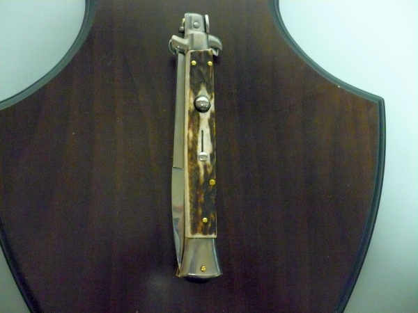 Coltello a scatto - pugnale -Frank Beltrame - italian stiletto 28 cm - corno di cervo / deer horn, lama baionetta -  FB 28/63B - 3