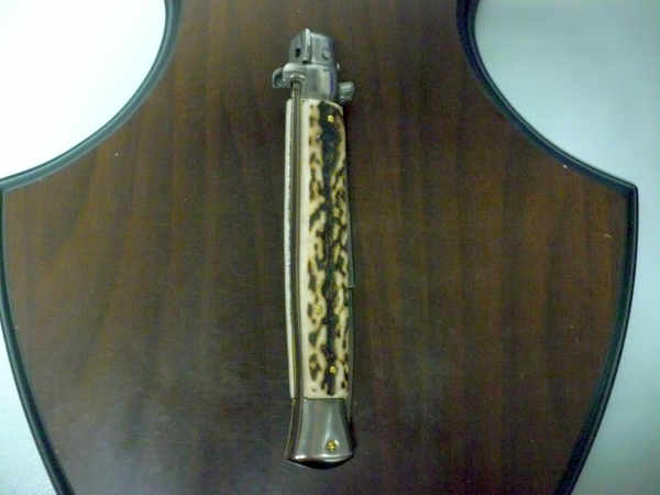 Coltello a scatto - pugnale -Frank Beltrame - italian stiletto 28 cm - corno di cervo / deer horn, lama baionetta -  FB 28/63B - 8