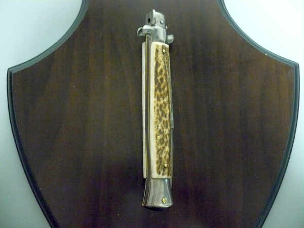 Coltello a scatto - pugnale -Frank Beltrame - italian stiletto 28 cm - corno di cervo / deer horn, lama baionetta -  FB 28/63B - 3