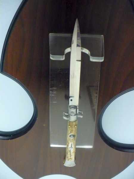 Coltello a scatto - pugnale -Frank Beltrame - italian stiletto 28 cm - lama baionetta- corno di cervo / deer horn -  FB 28/63B - 2