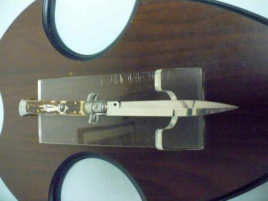 Coltello a scatto - pugnale -Frank Beltrame - italian stiletto 28 cm - corno di cervo / deer horn, lama baionetta -  FB 28/63B - 3