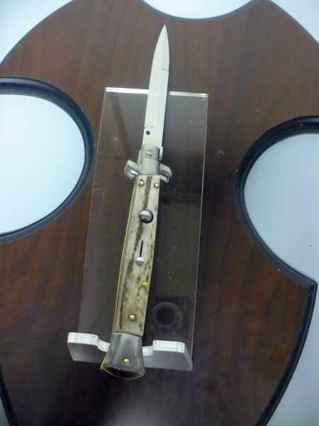 Coltello a scatto - pugnale -Frank Beltrame - italian stiletto 28 cm - corno di cervo / deer horn, lama baionetta -  FB 28/63B - 2