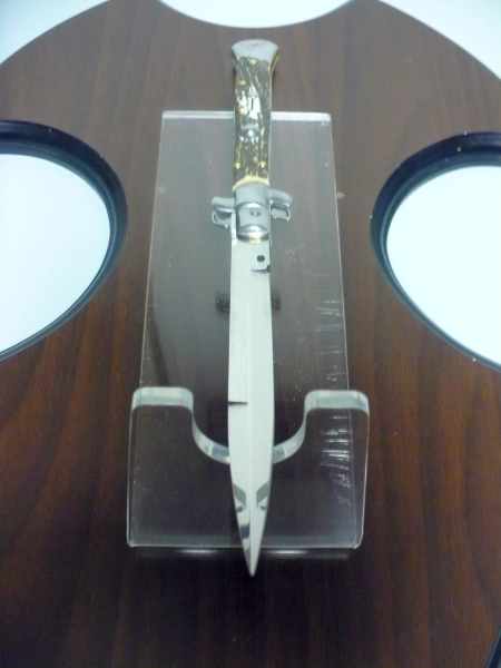 Coltello a scatto - pugnale -Frank Beltrame - italian stiletto 28 cm - lama baionetta- corno di cervo / deer horn -  FB 28/63B - 3