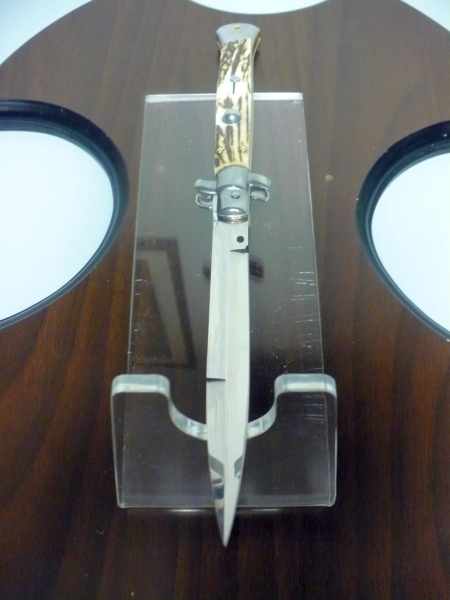Coltello a scatto - pugnale -Frank Beltrame - italian stiletto 28 cm - corno di cervo / deer horn -  FB 28/63B - 1