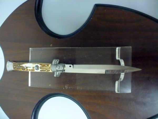 Coltello a scatto - pugnale -Frank Beltrame - italian stiletto 28 cm - corno di cervo / deer horn, lama baionetta -  FB 28/63B - 8