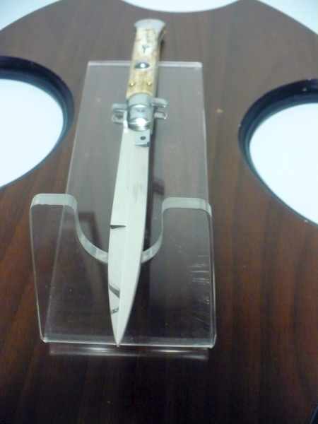 Coltello a scatto - pugnale -Frank Beltrame - italian stiletto 28 cm - lama baionetta- corno di cervo / deer horn -  FB 28/63B - 2