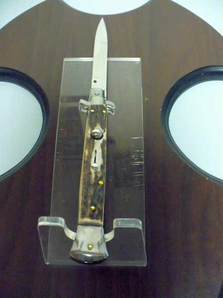 Coltello a scatto - pugnale -Frank Beltrame - italian stiletto 28 cm - corno di cervo / deer horn, lama baionetta -  FB 28/63B - 3