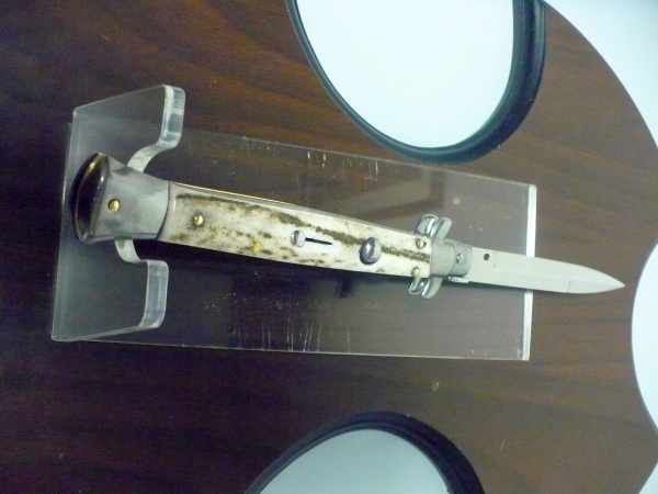 Coltello a scatto - pugnale -Frank Beltrame - italian stiletto 28 cm - corno di cervo / deer horn, lama baionetta -  FB 28/63B - 2