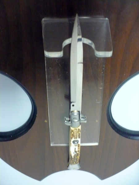Coltello a scatto - pugnale -Frank Beltrame - italian stiletto 28 cm - corno di cervo / deer horn, lama baionetta -  FB 28/63B - 8