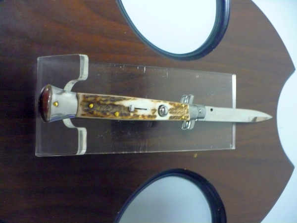 Coltello a scatto - pugnale -Frank Beltrame - italian stiletto 28 cm - corno di cervo / deer horn, lama baionetta -  FB 28/63B - 8