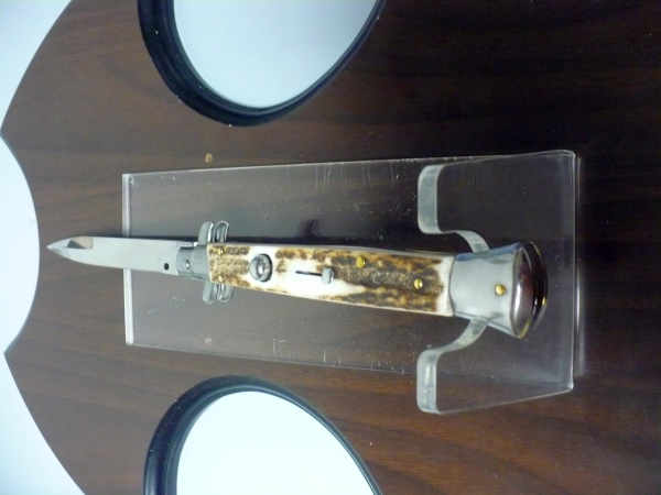 Coltello a scatto - pugnale -Frank Beltrame - italian stiletto 28 cm - corno di cervo / deer horn, lama baionetta -  FB 28/63B - 8