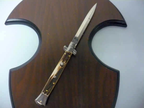 Coltello a scatto - pugnale -Frank Beltrame - italian stiletto 28 cm - corno di cervo / deer horn, lama dagger -  FB 28/63B - 1