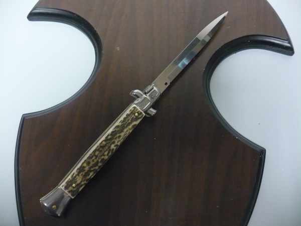 Coltello a scatto - pugnale -Frank Beltrame - italian stiletto 28 cm - corno di cervo / deer horn, lama baionetta -  FB 28/63B - 2