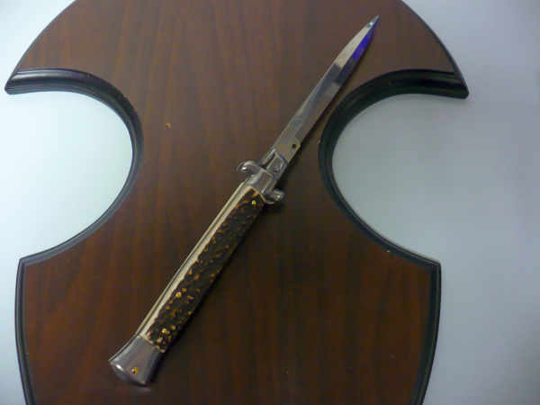 Coltello a scatto - pugnale -Frank Beltrame - italian stiletto 28 cm - corno di cervo / deer horn, lama dagger -  FB 28/63B - 1