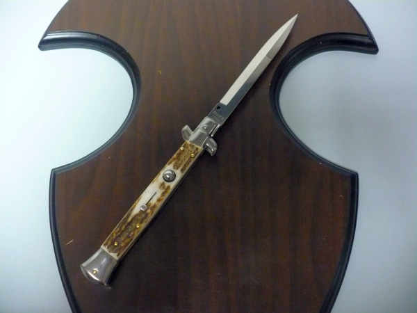 Coltello a scatto - pugnale -Frank Beltrame - italian stiletto 28 cm - corno di cervo / deer horn, lama baionetta -  FB 28/63B - 8