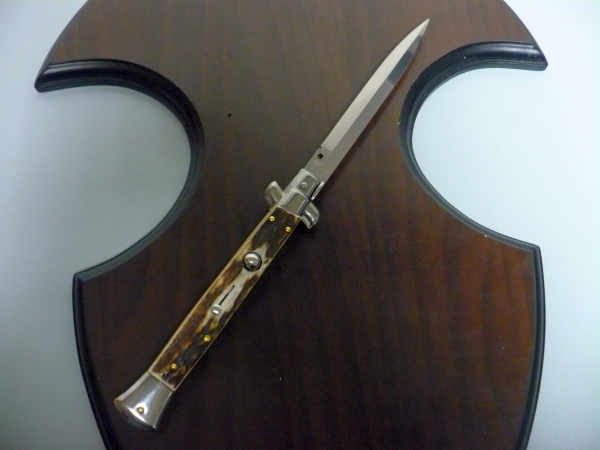 Coltello a scatto - pugnale -Frank Beltrame - italian stiletto 28 cm - corno di cervo / deer horn, lama baionetta -  FB 28/63B - 3