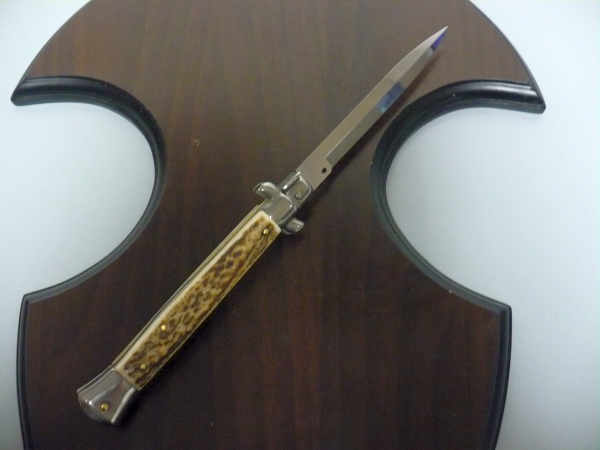 Coltello a scatto - pugnale -Frank Beltrame - italian stiletto 28 cm - corno di cervo / deer horn, lama baionetta -  FB 28/63B - 3