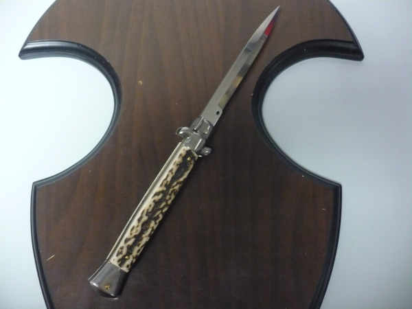 Coltello a scatto - pugnale -Frank Beltrame - italian stiletto 28 cm - corno di cervo / deer horn, lama baionetta -  FB 28/63B - 8