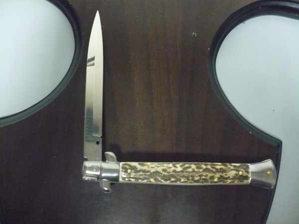 Coltello a scatto - pugnale -Frank Beltrame - italian stiletto 28 cm - corno di cervo / deer horn, lama baionetta -  FB 28/63B - 2