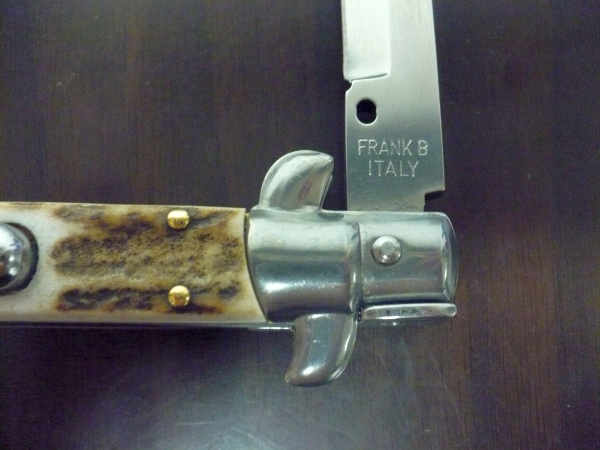 Coltello a scatto - pugnale -Frank Beltrame - italian stiletto 28 cm - corno di cervo / deer horn, lama baionetta -  FB 28/63B - 8