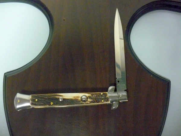 Coltello a scatto - pugnale -Frank Beltrame - italian stiletto 28 cm - corno di cervo / deer horn, lama dagger -  FB 28/63B - 1
