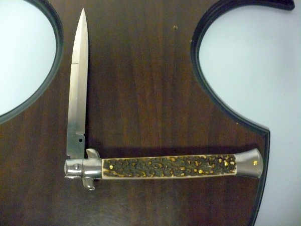 Coltello a scatto - pugnale -Frank Beltrame - italian stiletto 28 cm - corno di cervo / deer horn, lama dagger -  FB 28/63B - 1