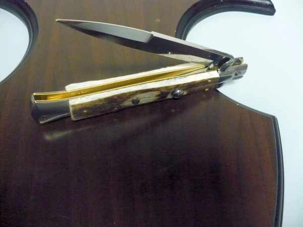 Coltello a scatto - pugnale -Frank Beltrame - italian stiletto 28 cm - corno di cervo / deer horn -  FB 28/63B - 4