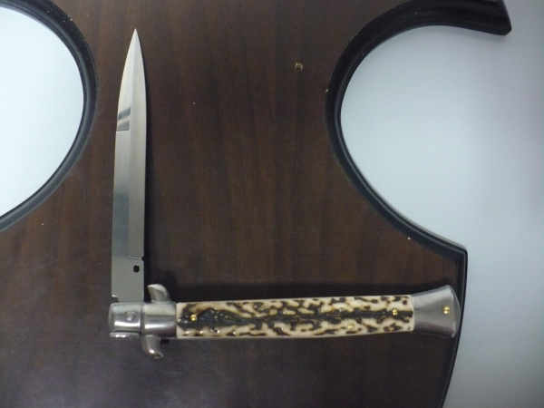 Coltello a scatto - pugnale -Frank Beltrame - italian stiletto 28 cm - corno di cervo / deer horn, lama baionetta -  FB 28/63B - 8