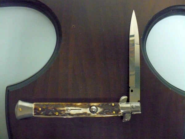 Coltello a scatto - pugnale -Frank Beltrame - italian stiletto 28 cm - corno di cervo / deer horn, lama baionetta -  FB 28/63B - 3