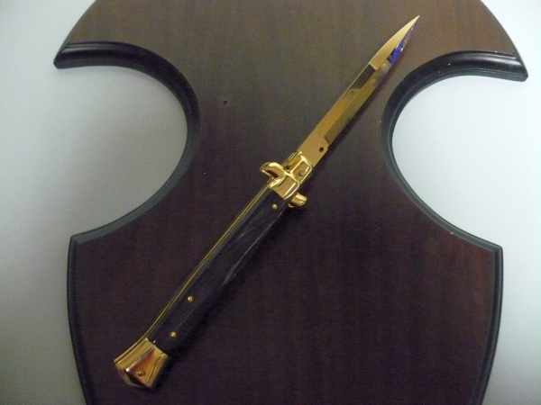Frank Beltrame , italian stiletto placcato d'oro, pugnale - 28 cm , corno di bufalo, baionetta, modello FB 28/58B -1