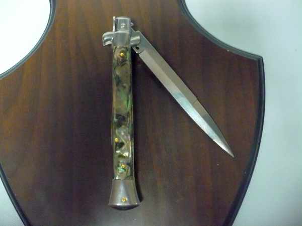 FRANK BELTRAME ,  italian stiletto, coltello a scatto - 28 cm , madreperla nera -mother of pearl black - modello 2,FB 28/96 B