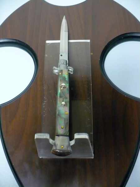 FRANK BELTRAME ,  italian stiletto, coltello a scatto - 28 cm , madreperla nera -mother of pearl black - modello 2,FB 28/96 B