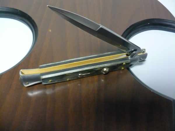 FRANK BELTRAME ,  italian stiletto, coltello a scatto - 28 cm , madreperla nera -mother of pearl black - modello 2,FB 28/96 B