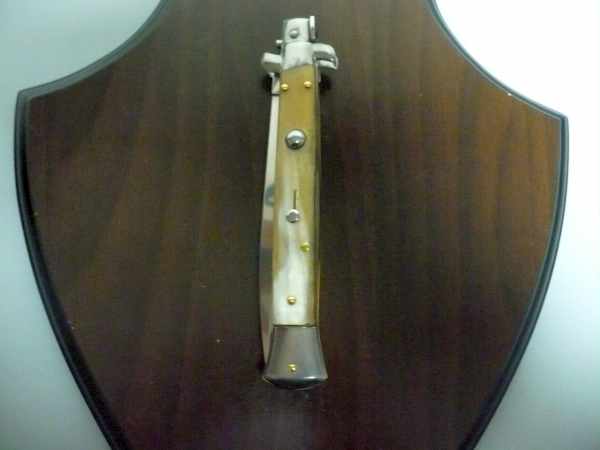 Frank Beltrame - italian stiletto, coltello a scatto, 28 cm -bufalo chiaro, lama dagger  FB 28/48D- 8