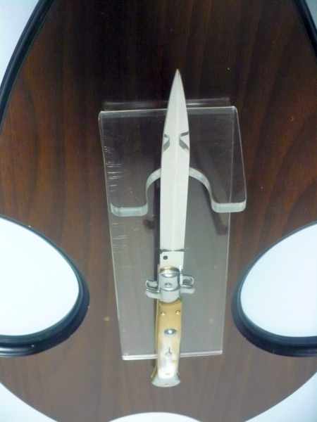 Frank Beltrame - italian stiletto, coltello a scatto, 28 cm -bufalo chiaro, lama dagger  FB 28/48D- 8