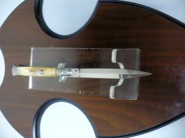 Frank Beltrame - italian stiletto, coltello a scatto, 28 cm -bufalo chiaro, lama dagger  FB 28/48D- 6