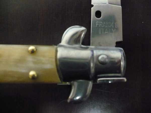 Frank Beltrame - italian stiletto, coltello a scatto, 28 cm -bufalo chiaro, lama dagger  FB 28/48D- 6