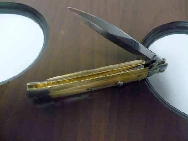 Frank Beltrame - italian stiletto, coltello a scatto, 28 cm -bufalo chiaro, lama dagger  FB 28/48D- 6