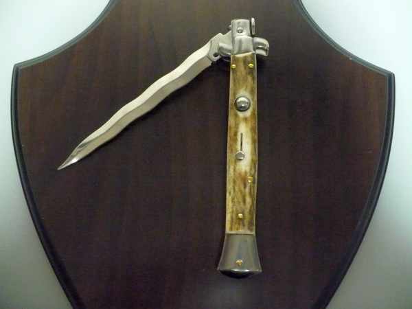 Coltello a scatto - pugnale -Frank Beltrame - italian stiletto 28 cm - corno di cervo / deer horn -  FB 28/63K - 5