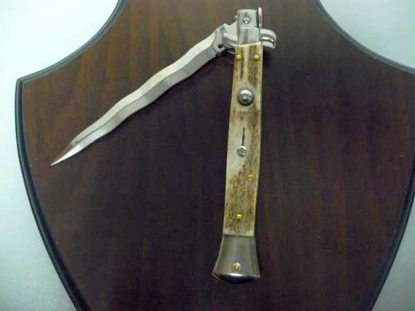 Coltello a scatto - pugnale -Frank Beltrame - italian stiletto 28 cm - corno di cervo / deer horn -  FB 28/63K - 6