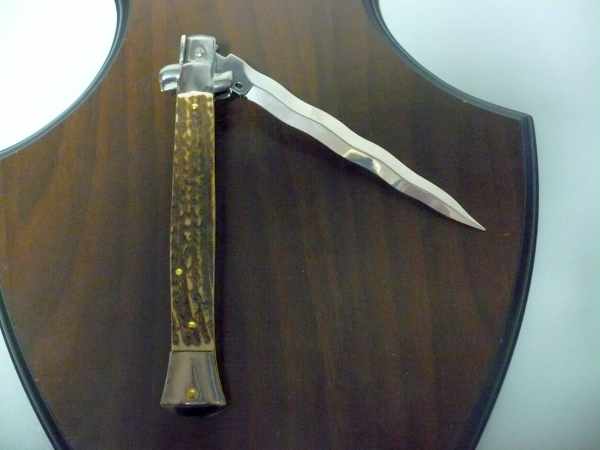 Coltello a scatto - pugnale -Frank Beltrame - italian stiletto 28 cm - corno di cervo / deer horn -  FB 28/63K - 6