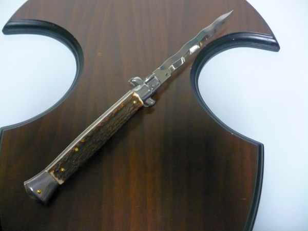 Coltello a scatto - pugnale -Frank Beltrame - italian stiletto 28 cm - corno di cervo / deer horn -  FB 28/63K - 5