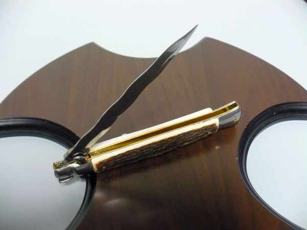 Coltello a scatto - pugnale -Frank Beltrame - italian stiletto 28 cm - corno di cervo / deer horn -  FB 28/63K - 5