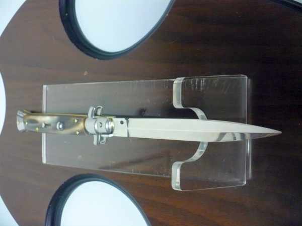 Frank Beltrame - italian stiletto, coltello a scatto, 28 cm -bufalo chiaro, lama dagger  FB 28/48D-3