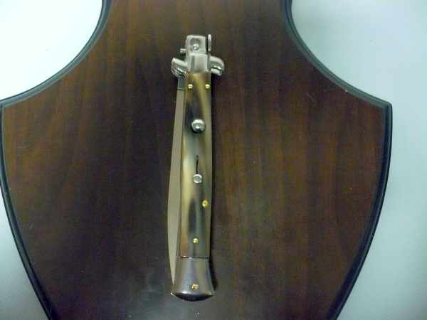 Frank Beltrame - italian stiletto, coltello a scatto, 28 cm -bufalo chiaro, lama dagger  FB 28/48D-3